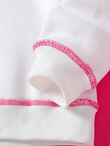 SHEIN Cô gái Tween Đồ họa Chữ cái Khâu trên cùng Lót nhiệt Áo chui đầu và quần thể thao - Màu Hồng Tươi - Xem 5