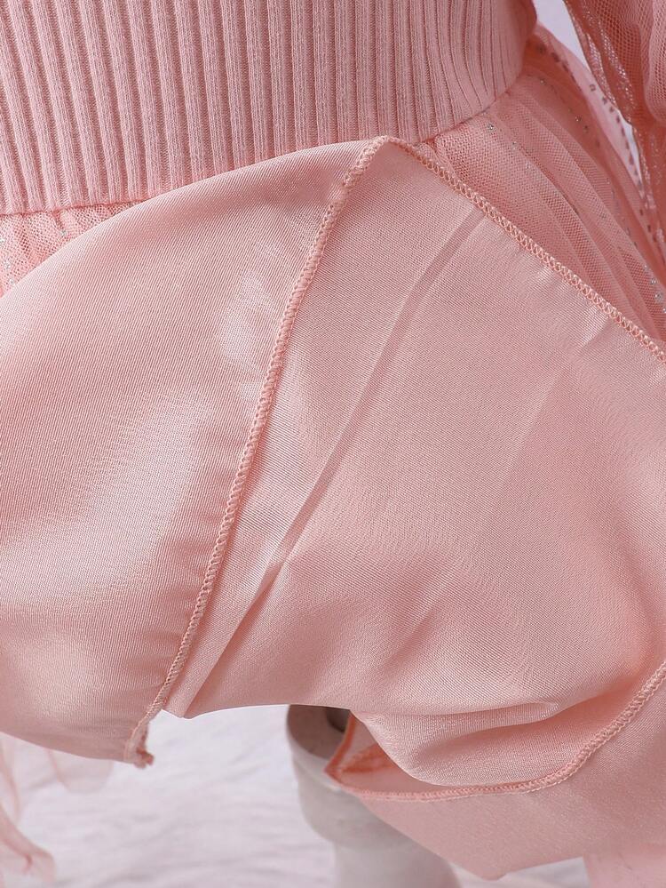 Baby Girl Bow Front Mesh Overlay Dress
