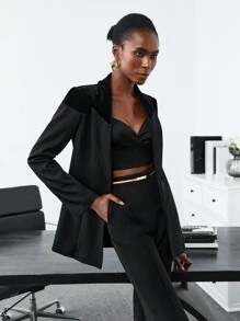 BizChic 1入組純色單鈕扣西裝外套 - 黑色 - 查看 10