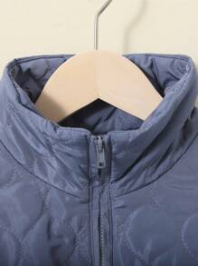 SHEIN Tween Girl 1pc Zip Up Drop Shoulder Quilted Jacket - Grey - View 4