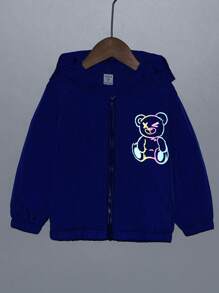 Chàng trai trẻ Phản chiếu In Gấu áo có mũ Áo khoác - Màu xanh lam - Xem 6