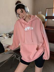 DAZY Mẫu Đám mây Thả vai Dây rút Hoodie - Hồng - Xem 2