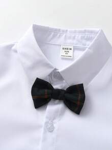 SHEIN 男小童前蝴蝶結襯衫&格紋印花馬甲和褲子 - 墨綠色 - 查看 5