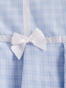 SHEIN Qutie Plaid Print Contrast Lace Bow Front Ruffle Hem Skirt - Blue - View 3