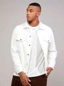 Manfinity RebelGame 男士1入組翻蓋細節前紐扣夾克 - 白色 - 查看 1