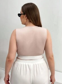 SHEIN Essnce Plus Letter Patched Detail Crop Tank Top - Apricot - View 2