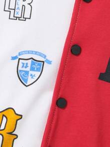 Young Boy Letter Graphic Striped Trim Varsity Jacket Without Tee - Red - View 4