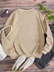 INAWLY Plus Cartoon Graphic Thermal Lined Sweatshirt Graduation,Back To School Outfits,Graduation,Teacher Outfits For Women,Back To School Pullover Fall Outfit Winter Autumn