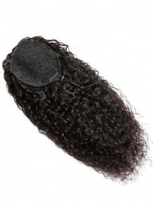 Extensiones de pelo humano virgen natural negro de onda de agua con cordón, cola de caballo de alta calidad para mujeres