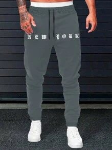 Manfinity LEGND 男士字母圖案衛褲 - 深灰色 - 查看 1