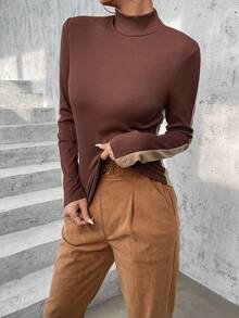 SHEIN Essnce Contrast Side Seam Mock Neck Tee - Multicolor - View 6