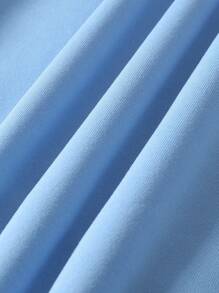 Men Kangaroo Pocket Drawstring Thermal Hoodie - Baby Blue - View 5