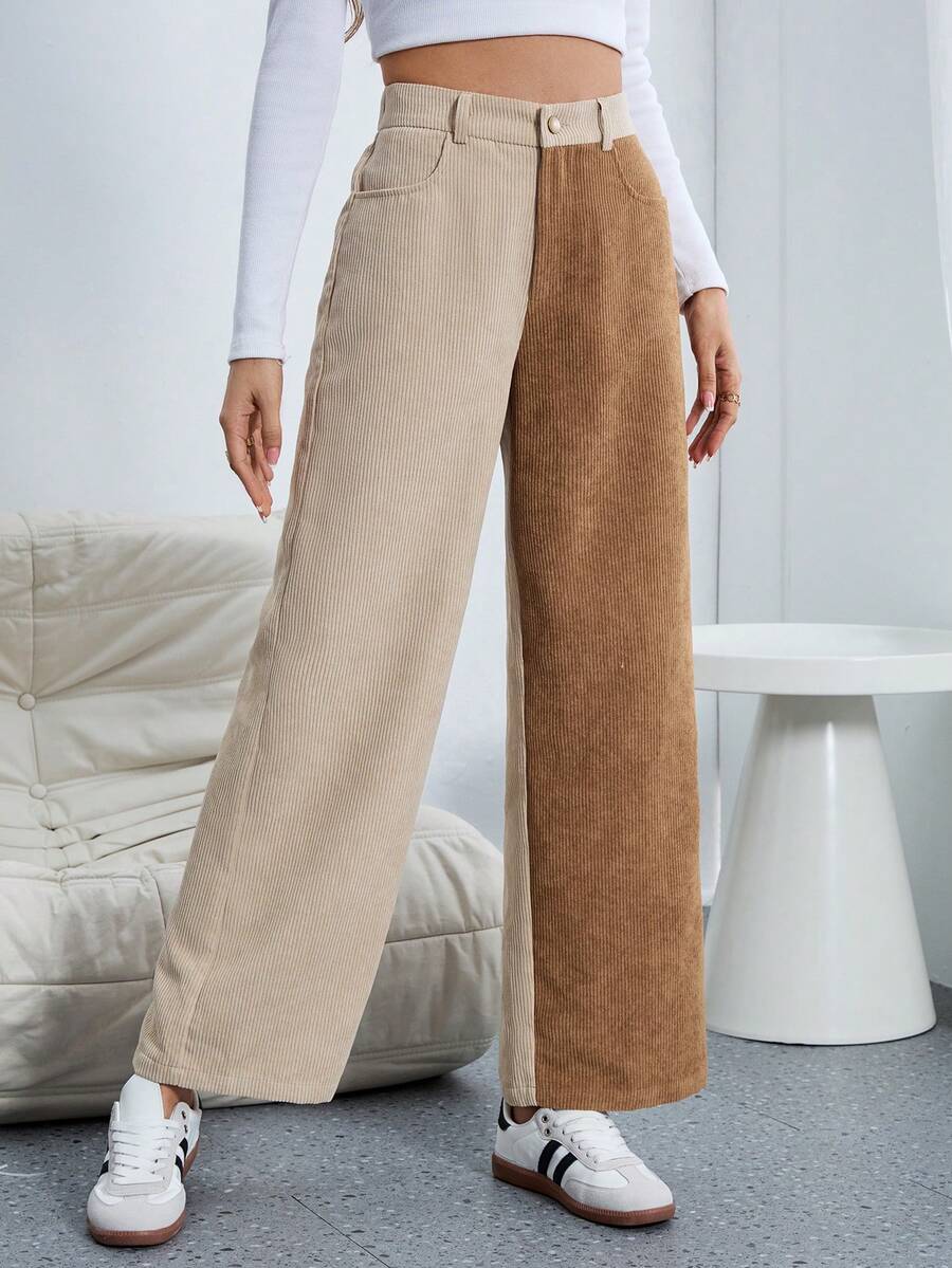 SHEIN Essnce Two Tone Wide Leg Pants - Multicolor - View 1