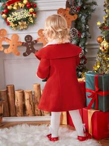 SHEIN Baby Girl Double Breasted Borg Collar Double Breasted Bow Front Coat