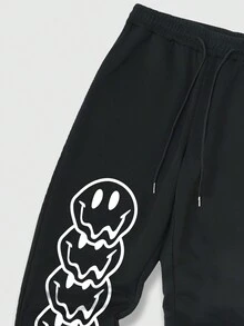 Street Life 男士卡通和字母圖形抽繩腰運動長褲 - 黑色 - 查看 4