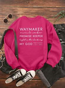 SHEIN EZwear Plus Slogan Graphic Thermal Lined Sweatshirt - Hot Pink - View 1