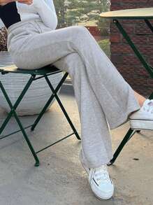 DAZY 纯色抽绳腰部开衩下摆女式慢跑运动裤 - 淺灰色 - 查看 1