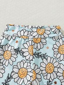 SHEIN 女嬰標語圖案連體衣和印花喇叭褲和頭巾