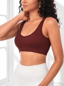 Brassière De Sport Unicolore Côtelé - Marron - Voir 3