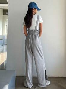 DAZY Paperbag Waist Split Hem Wide Leg Pants - Grey - View 2