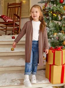 SHEIN 女小童落肩袖開門襟外套 - 摩卡棕 - 查看 1