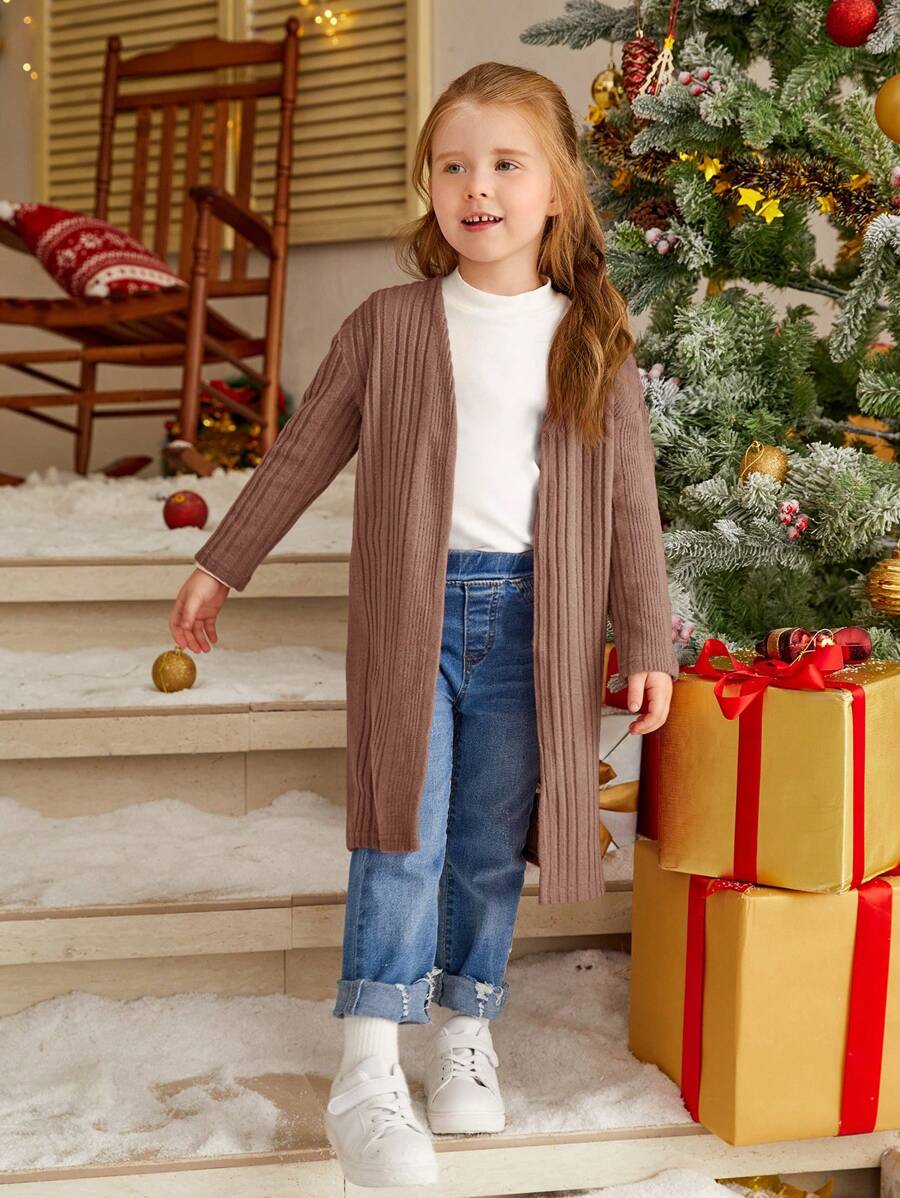 SHEIN 女小童落肩袖開門襟外套 - 摩卡棕 - 查看 1