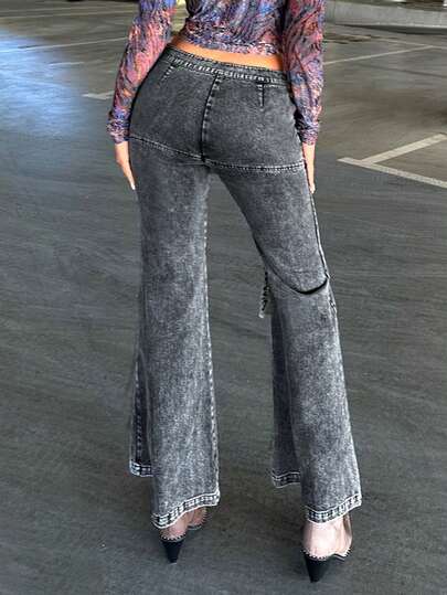 Flap Detail Flare Leg Pants