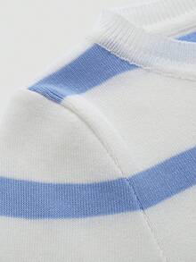 Camisetas de Mujer Canalé A rayas Casual - Azul y blanco - Ver 3