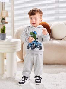 SHEIN 男嬰恐龍印花連帽衫和運動褲 - 灰色 - 查看 6