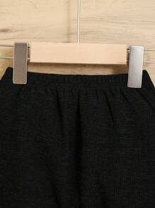 SHEIN Leap Crew Quần bé trai dệt kim màu đen giản dị thoải mái với dây thắt lưng thun trơn - màu đen - Xem 4