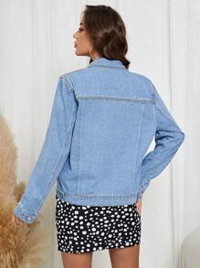 SHEIN LUNE Studded Detail Button Front Denim Jacket - Medium Wash - View 2