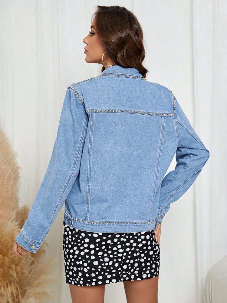 Studded Detail Button Front Denim Jacket
