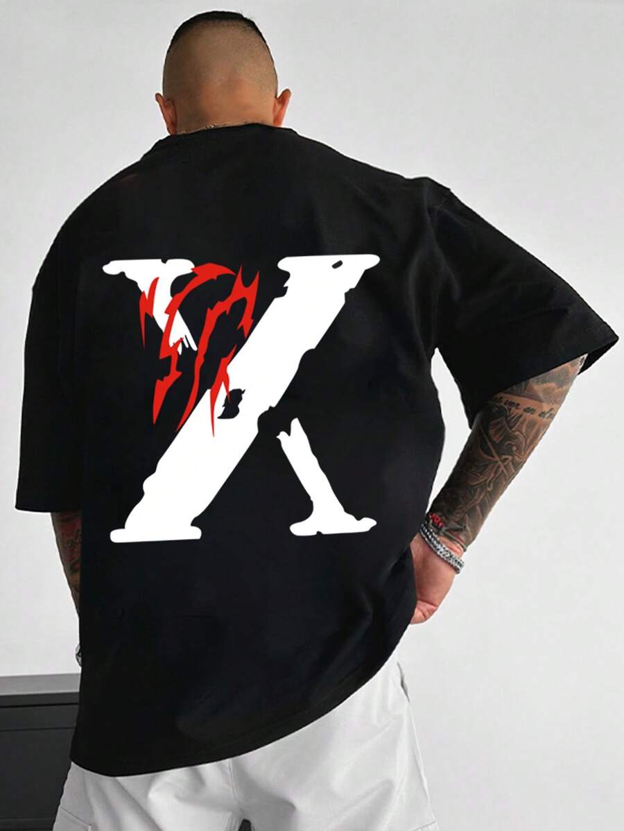 Manfinity Roghcode Men Casual Letter Graphic Short Sleeve Tee - Black - View 1