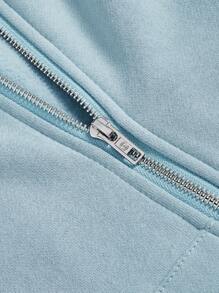 SHEIN BASICS Sweatshirt Zip Plain Casual - Dusty Blue - View 3