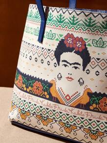 Frida Kahlo X SHEIN 時尚幾何樣式托特包 - 彩色 - 查看 5