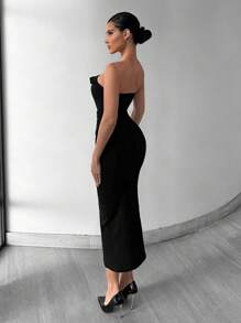 SHEIN SXY Vestido Tubular Con Cinturón Y Abertura Frontal Con Cremallera | Ropa De Fiesta | Ropa Sexy - Negro - Ver 5