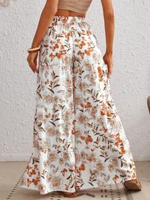 SHEIN VCAY 印花闊腿褲 - 白色 - 查看 2