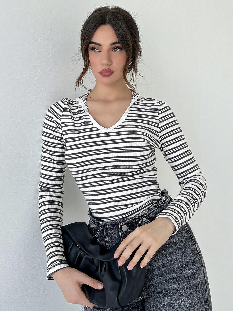 SHEIN Essnce In sọc Áo nỉ có mũ - Nhiều màu - Xem 1