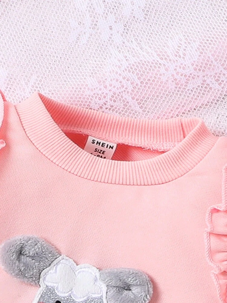 Baby Girl Cartoon Graphic Ruffle Trim Tee & Bow Front Skirt