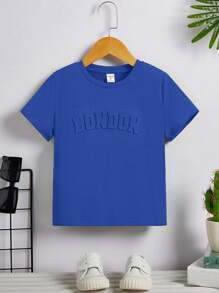 SHEIN Chico joven Camiseta en relieve de letra - Azul - Ver 1