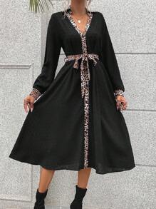 Breezaya Leopard Print Belted Shirt Dress - Multicolor - View 1