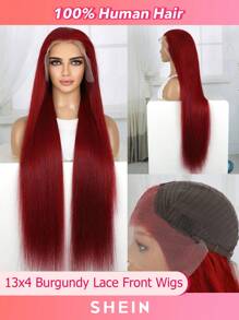 13*4 Transparent Lace Front 22-28inch Burgundy Straight Human Hair Wigs With Baby Hair Pre Plucked For Women - SBUG - View 3