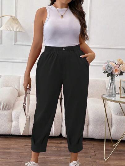 SHEIN LUNE Plus Solid Slant Pocket Pants