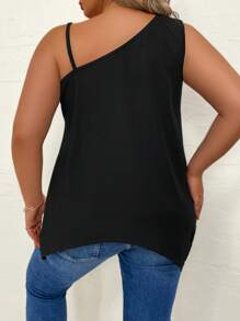 SHEIN LUNE 大碼鏈條細節不對稱領不對稱下擺上衣 - 黑色 - 查看 2