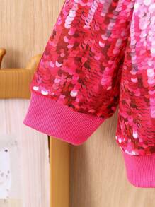 Baby Girl Sequin Print Zip Up Hooded Jacket Without Tee - Multicolor - View 5