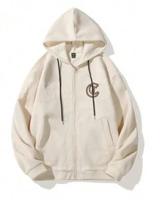 Manfinity Hypemode Áo hoodie lót nhiệt có dây rút dành cho nam có hình chữ cái - Màu Khaki - Xem 1