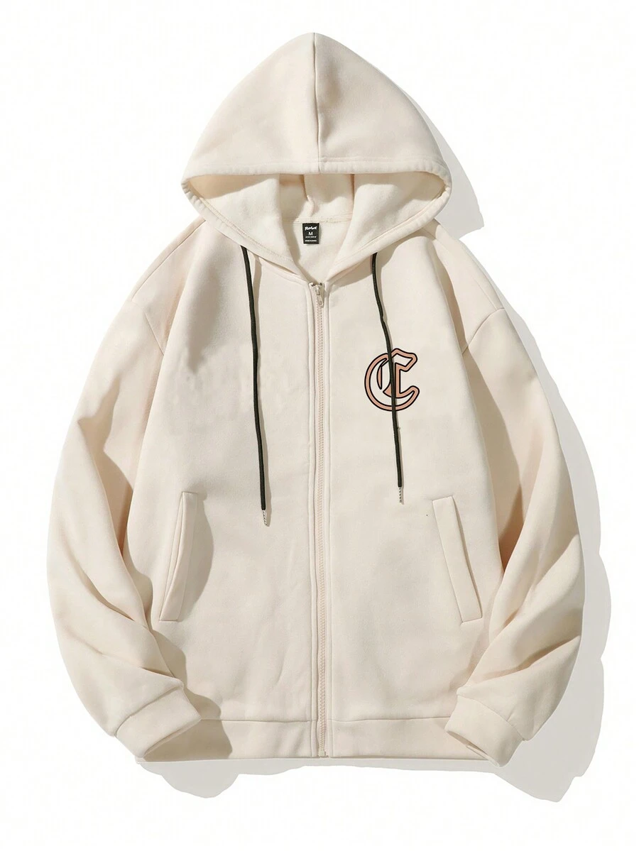 Manfinity Hypemode Áo hoodie lót nhiệt có dây rút dành cho nam có hình chữ cái - Màu Khaki - Xem 1