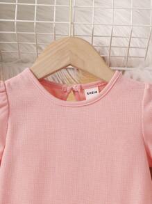 Baby Girl Waffle Knit Ruffle Hem Dress With Bag - Pink - View 4