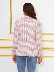 SHEIN Clasi Hoa văn kẻ sọc Xén Thô Đôi ngực Tweed Áo vest - Nhiều màu - Xem 3