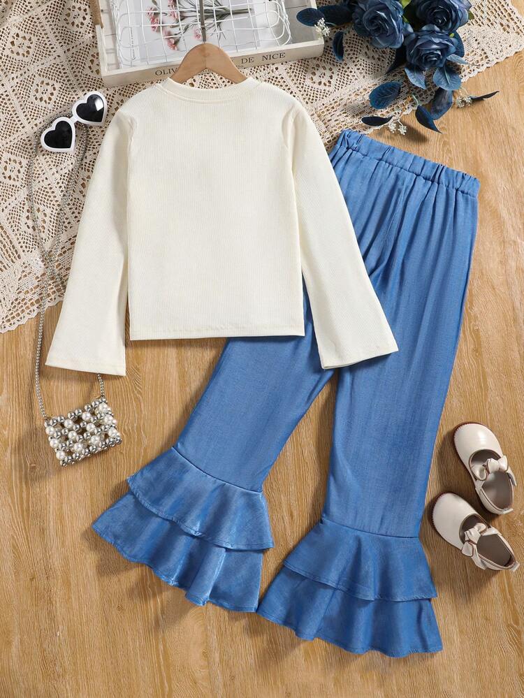 Tween Girl Solid Tee & Ruffle Hem Pants